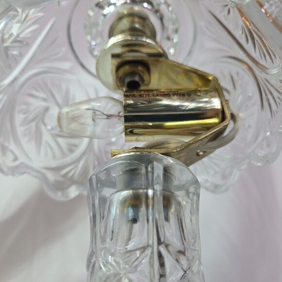 Boudoir Cut Glass Crystal Brass Night Light Dresser Lamp Vintage 11" Pinwheel - Picture 7 of 16